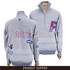 【NEW】PEARLY GATES パーリーゲイツ カレッジロゴ タンデム裏毛ボーダー "BIG P" メンズハーフジップトレーナー プルオーバー =MADE IN JAPAN= 053-4162003/23D｜golfwaveonline2