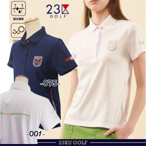 【New】遊び心たっぷりなベーシックポロシャツ！ 23区GOLFレディース 【吸水速乾/UVケア】グラフィカル半袖ポロシャツ【KHVLCM-0418】｜golfwaveonline