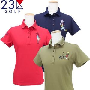 【PREMIUM OUTLET】23区GOLFレディス【25THポロシャツ】【吸汗速乾】ストレッチハニカム鹿の子半袖シャツ【KHVLIM-0408】Made in Japan