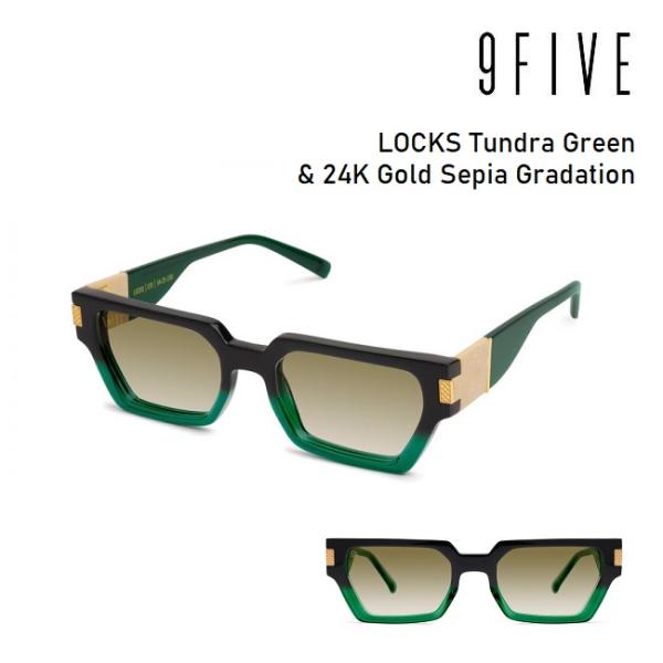 サングラス 9five LOCKS Tundra Green &amp; 24K Gold Sepia Gr...