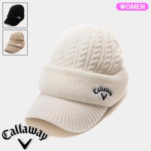 キャロウェイ ゴルフ レディース ケーブル編み ブリムニットキャップ