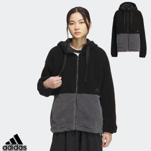 アディダス ボアジャケット adidas カラーブロック ルーズフィット ボア フルジップジャケット レディース　IEH74　IK9865｜golkin