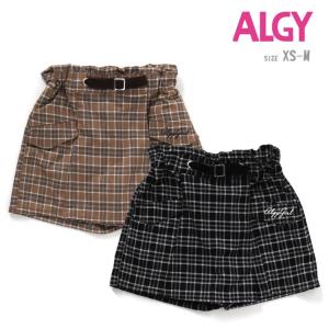 キュロットスカート アルジー 女の子  XS S M G423022 前ベルトチェックキュロット ALGY 子供服 キッズ 子供 ジュニア ウエストゴム ポケット付｜gollygee