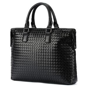 [ゴルウィス] 2WAY レザー ビジネス バッグ 格子編み 編み込み 13インチ A4 大容量 撥水加工 bag0017 メンズ ブラック｜golwis