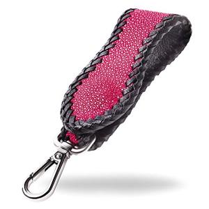 Saphan su lok キーホルダー メンズ 革 ベルトループ レザー アウトドア エイ革 スティングレイ 鏡面仕上げ (ピンク)