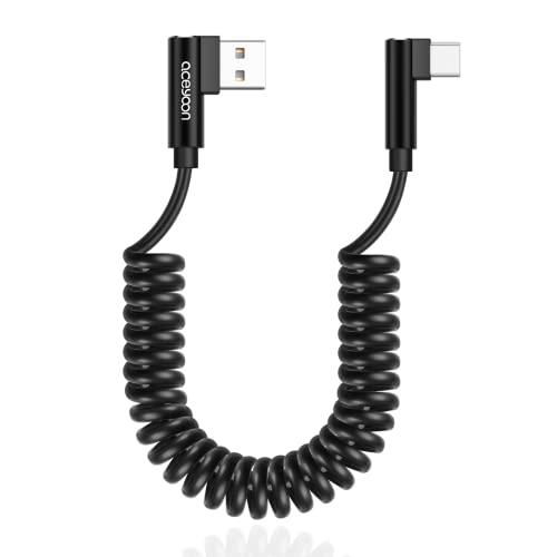 aceyoon USB C ケーブル L字 コイル型 80cmまで伸縮可能 車内用 タイプC 充電ケ...