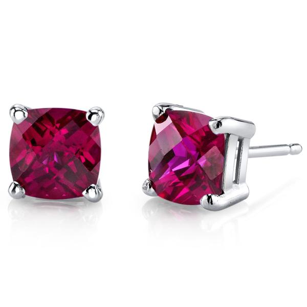 【並行輸入品】14?Kホワイトゴールドクッションカット2.50カラットCreated Rubyスタッ...