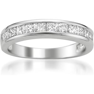 【並行輸入品】14 Kホワイトゴールドプリンセスカットダイヤモンドウェディングバンドリング( 3 /...