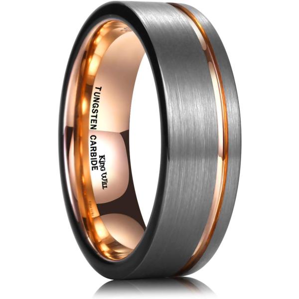 【並行輸入品】Kingは炭化タングステン結婚指輪7 mmローズゴールドラインフラットパイプカットBr...