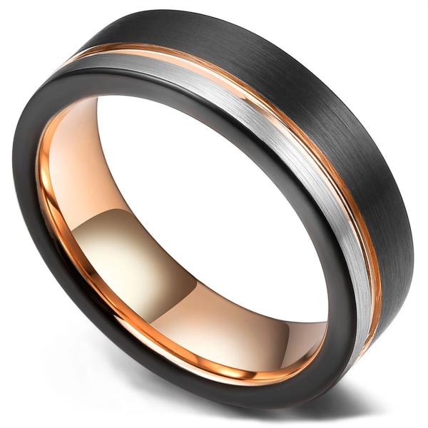 【並行輸入品】King Willループ炭化タングステン結婚指輪8?mmローズゴールドラインリングブラ...