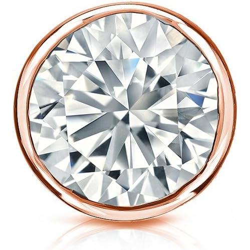 【並行輸入品】14K ローズゴールド ベゼル ラウンド ダイヤモンド シングルスタッド イヤリング ...