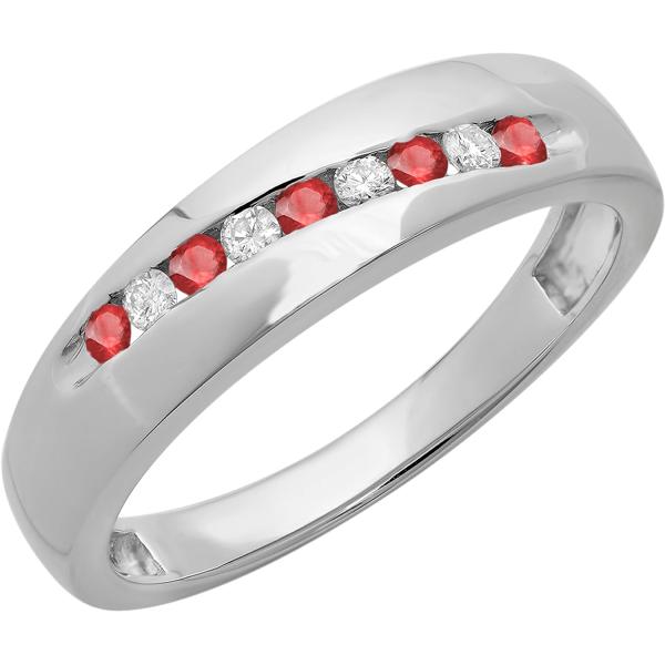 【並行輸入品】スターリングシルバーラウンドカットルビー&amp;ホワイトダイヤモンドメンズスタッカブル結婚記...