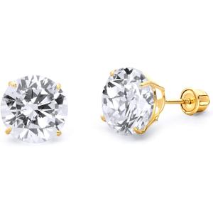 【並行輸入品】スタッドピアス 14K イエローゴールド ラウンド型 ソリティア バスケットセッティン...