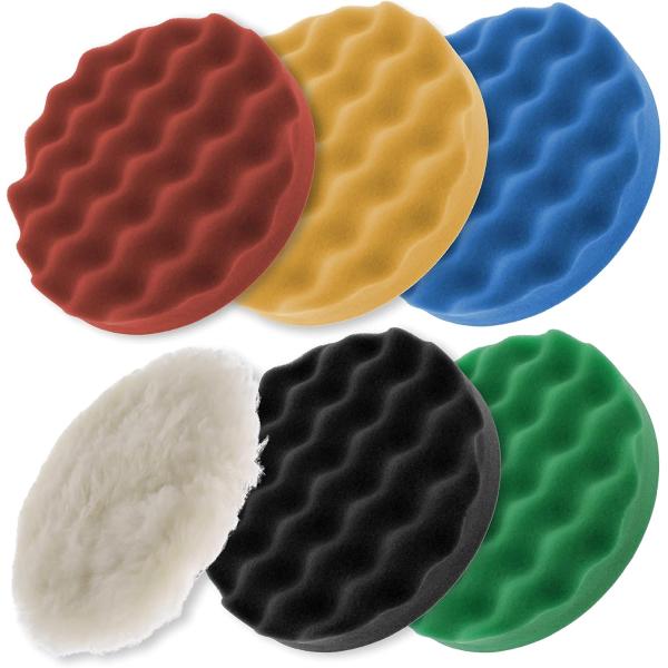 【並行輸入品】6.7 inch 6-padワッフルFoam &amp;ウール研磨グリップパッドセット　