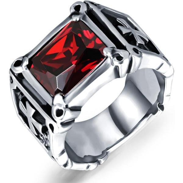 【並行輸入品】クロスリング ステンレススチール クッションカット レッドキュービックジルコニア ルビ...