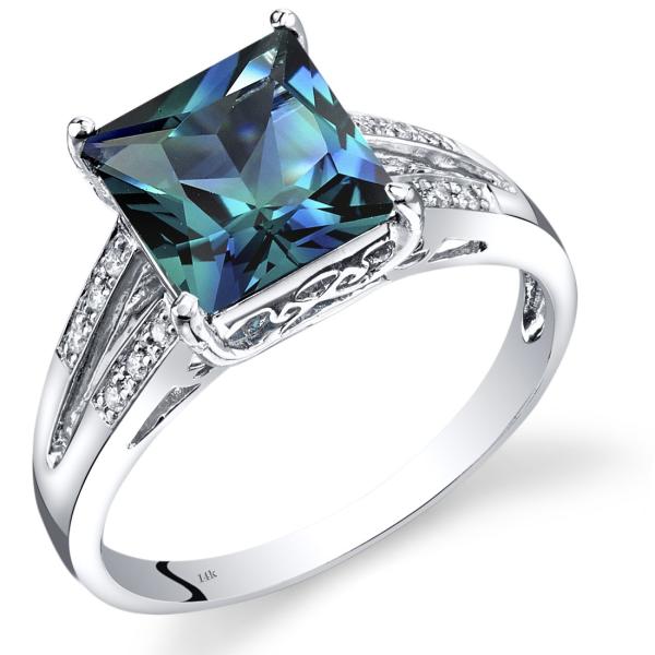 【並行輸入品】14K ホワイトゴールド 人工アレキサンドライト ダイヤモンドリング プリンセスカット...