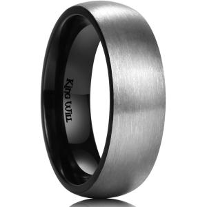【並行輸入品】King Will 7 mmチタンリングブラシ仕上げブラックメッキ快適フィットウェディ...