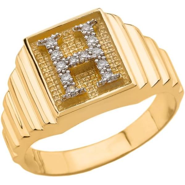 【並行輸入品】メンズ14 KイエローゴールドLayeredバンドSquare Face Diamon...