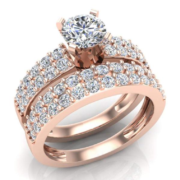 【並行輸入品】ダブルfrench setバンドダイヤモンドウェディングリングセット1.85カラット合...