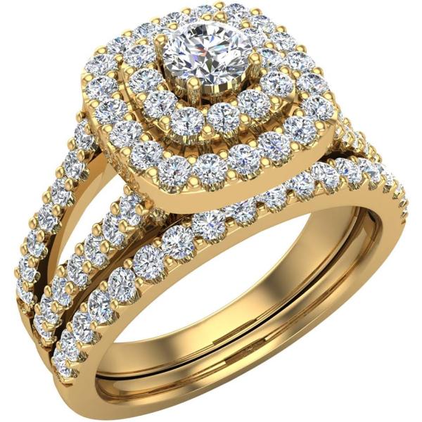 【並行輸入品】クッション型ウェディングリングセット ダイヤモンドブライダルセット ダブルヘイロースタ...