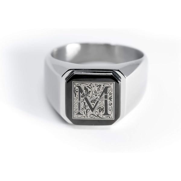 【並行輸入品】ステンレススチール文字Mアルファベット初期フローラルモノグラム刻印スクエアフラットトッ...