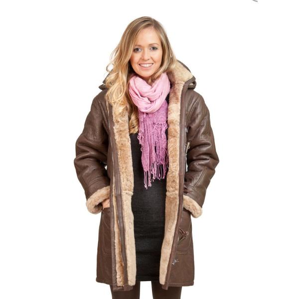 Infinity Women&apos;s Brown Long Winter Hooded Real She...