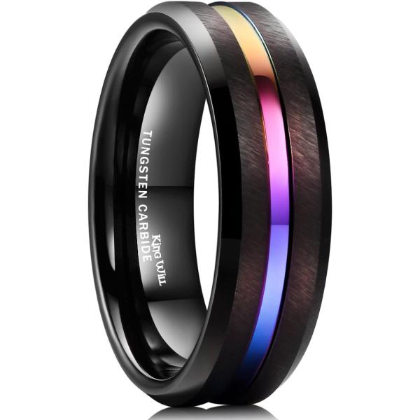 【並行輸入品】King Will 8 MMタングステンカーバイドリングレインボーカラーシン溝ベベルエ...