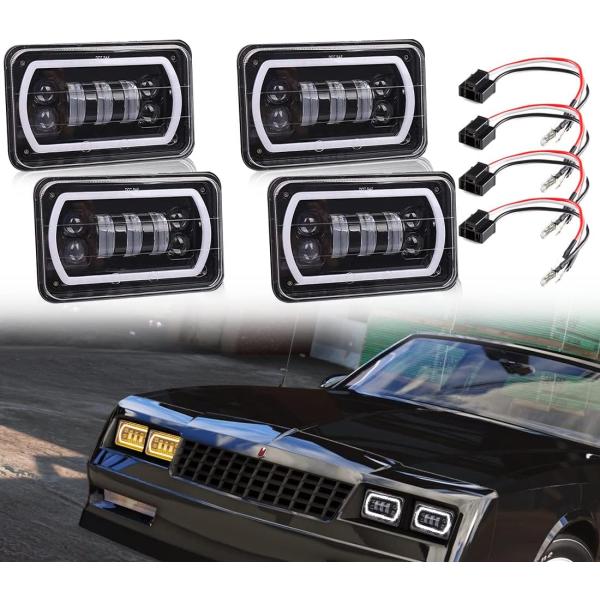 【並行輸入品】SKTYANTS 4X6 LED ヘッドライト オフロード ホワイトヘイロー DRL ...