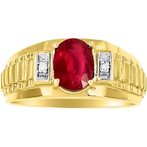 【並行輸入品】Rylos メンズリング 14Kイエローゴールド   メンズ人工ルビー&amp;ダイヤモンドリ...