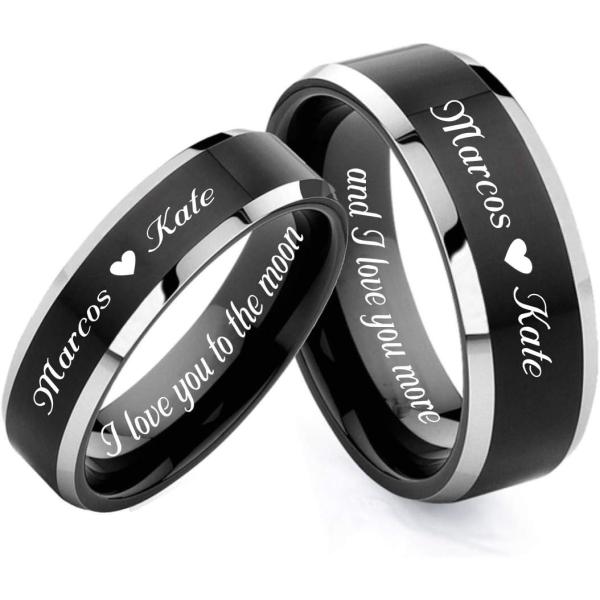 【並行輸入品】Personalizedステンレススチールブラック&amp;シルバー2トーンリングカップルリン...
