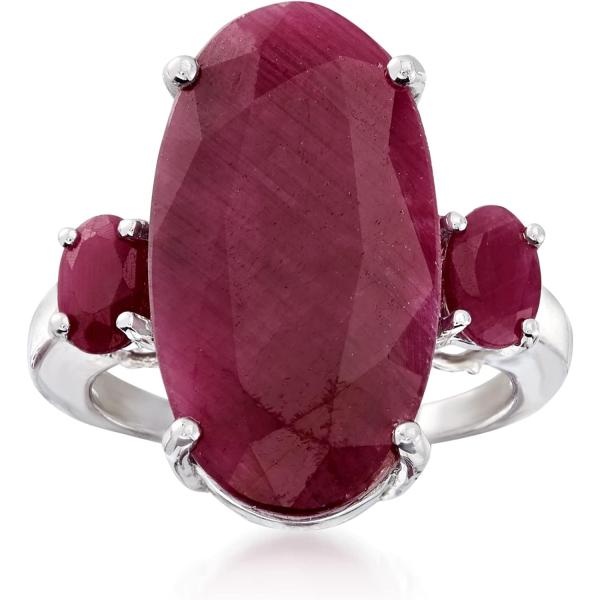 【並行輸入品】Ross-Simons 15.20 ct. t.w.スターリングシルバー3ストーンルビ...