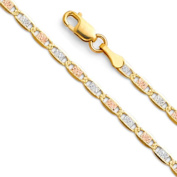 【並行輸入品】14?K 3色ゴールドソリッド2.5?MM Valentinoチェーンブレスレットwi...