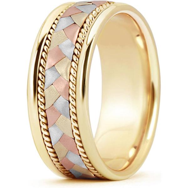 【並行輸入品】Angara メンズ 編み込みロープ スリートーン 結婚指輪 トリコロール ホワイトゴ...