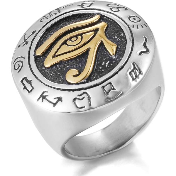【並行輸入品】[INRENG] メンズ ステンレス エジプトホルスの目リング ラウンドトップ印保護シ...