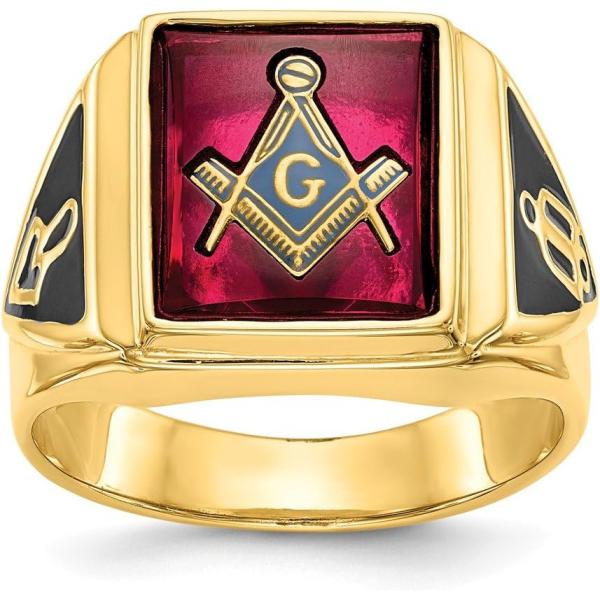 【並行輸入品】FB Jewels ソリッド 14K イエローゴールド メンズ 合成ルビー フリーメイ...