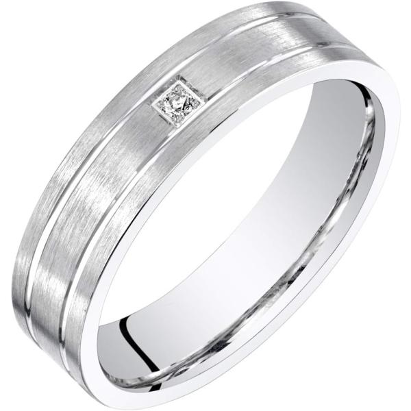 【並行輸入品】メンズ 14K ホワイトゴールド 本物のダイヤモンド 結婚指輪 5mm サイズ8~14...