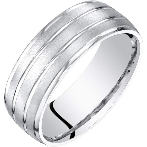 【並行輸入品】メンズ 14K ホワイトゴールド 結婚指輪 7mm サテン仕上げ 快適フィット サイズ...