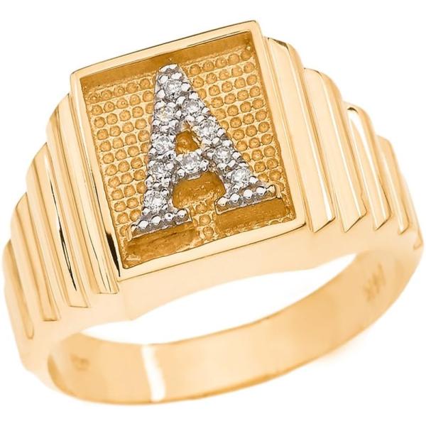 【並行輸入品】パーソナライズ メンズ 14k イエローゴールド レイヤード バンド スクエア フェイ...
