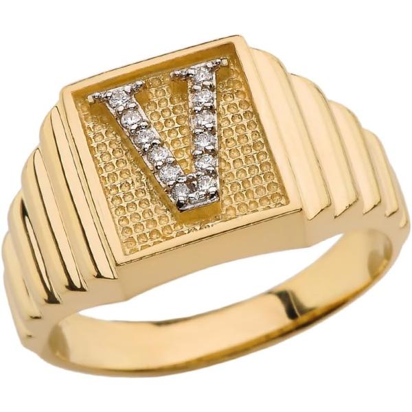 【並行輸入品】パーソナライズ メンズ 14k イエローゴールド レイヤード バンド スクエア フェイ...