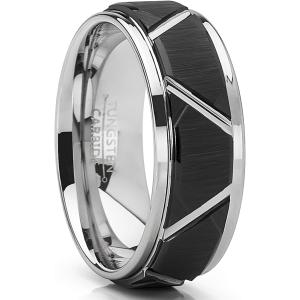 Metal Masters Co. メンズ タングステンカーバイド 結婚指輪 8mm ブラック ファセットリング 快適フィット　並行輸入品｜good-face
