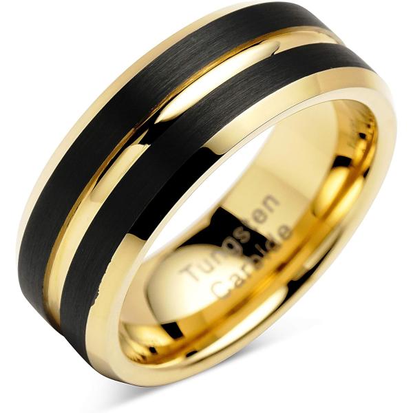 【並行輸入品】100S JEWELRY タングステンリング メンズ 結婚指輪 ブラック マットゴール...