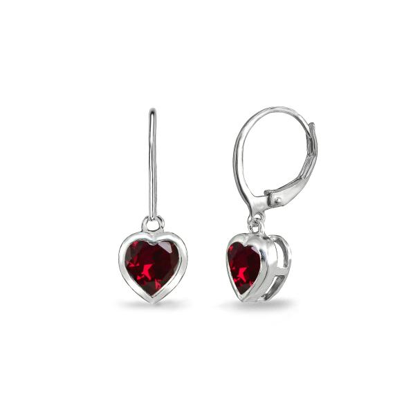 【並行輸入品】スターリングシルバー 本物または合成宝石 6mm ハートベゼルセット ダングルレバーバ...