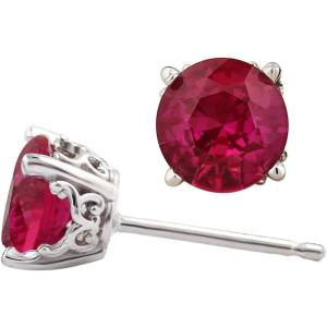 【並行輸入品】ソリッド14Kホワイトゴールド宝石スタッドピアス、各6mmラウンド。 レッド　