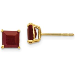 【並行輸入品】ソリッド 14K イエローゴールド ルビー 5mm スクエア ポスト スタッド イヤリ...