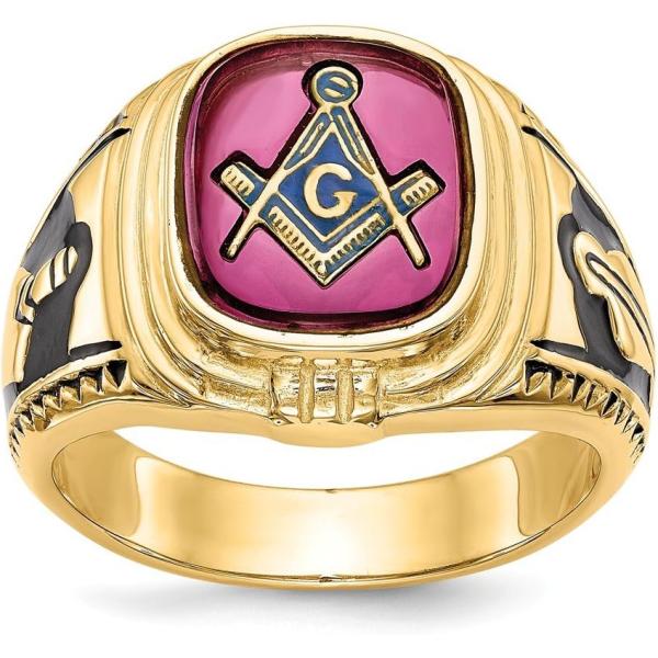 【並行輸入品】Solid 14k Yellow Gold Men's Synthetic Ruby ...