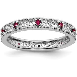 【並行輸入品】ソリッド925スターリングシルバー スタッカブル 人工ルビーリング エタニティバンド ...