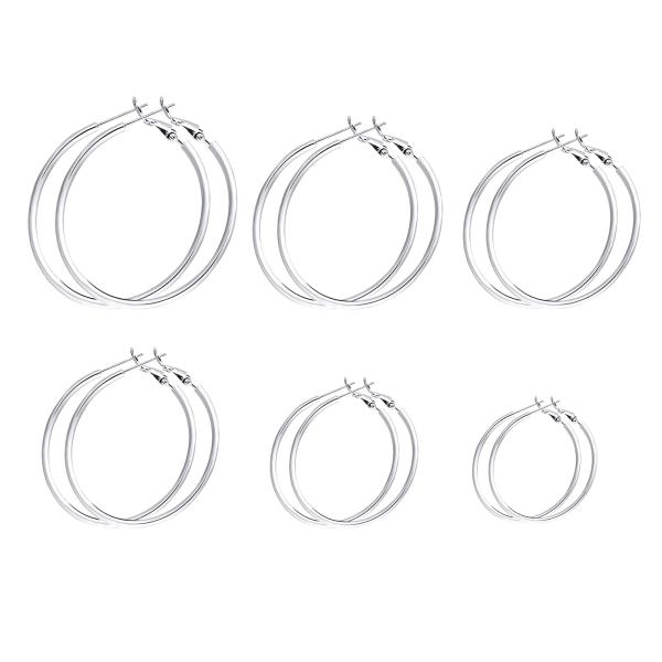 女性用フープピアス6組。 6 Pairs Big Hoop Earrings Set Silver ...