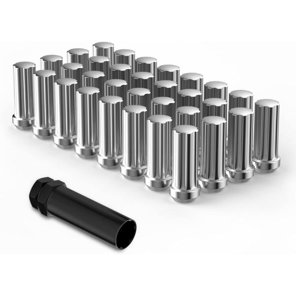 【並行輸入品】クロムM14x1.5ラグナット32個、円錐/コーンバルジシート、クローズエンドロング拡...