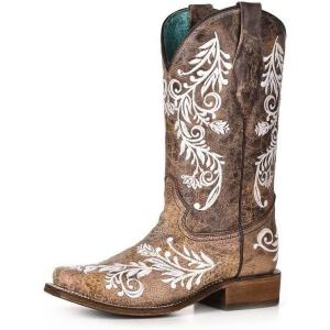 【並行輸入品】CORRAL レディース ホワイト刺繍 グロー ウエスタンブーツ スニップトウ US ...