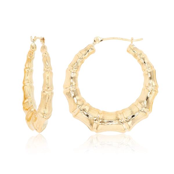 【並行輸入品】14K イエローゴールド 4.50mm 厚い ダイヤモンドカット バンブーフープピアス...